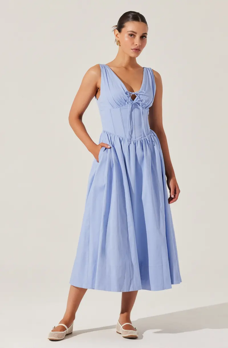 Maili Structured Poplin Corset Midi Dress