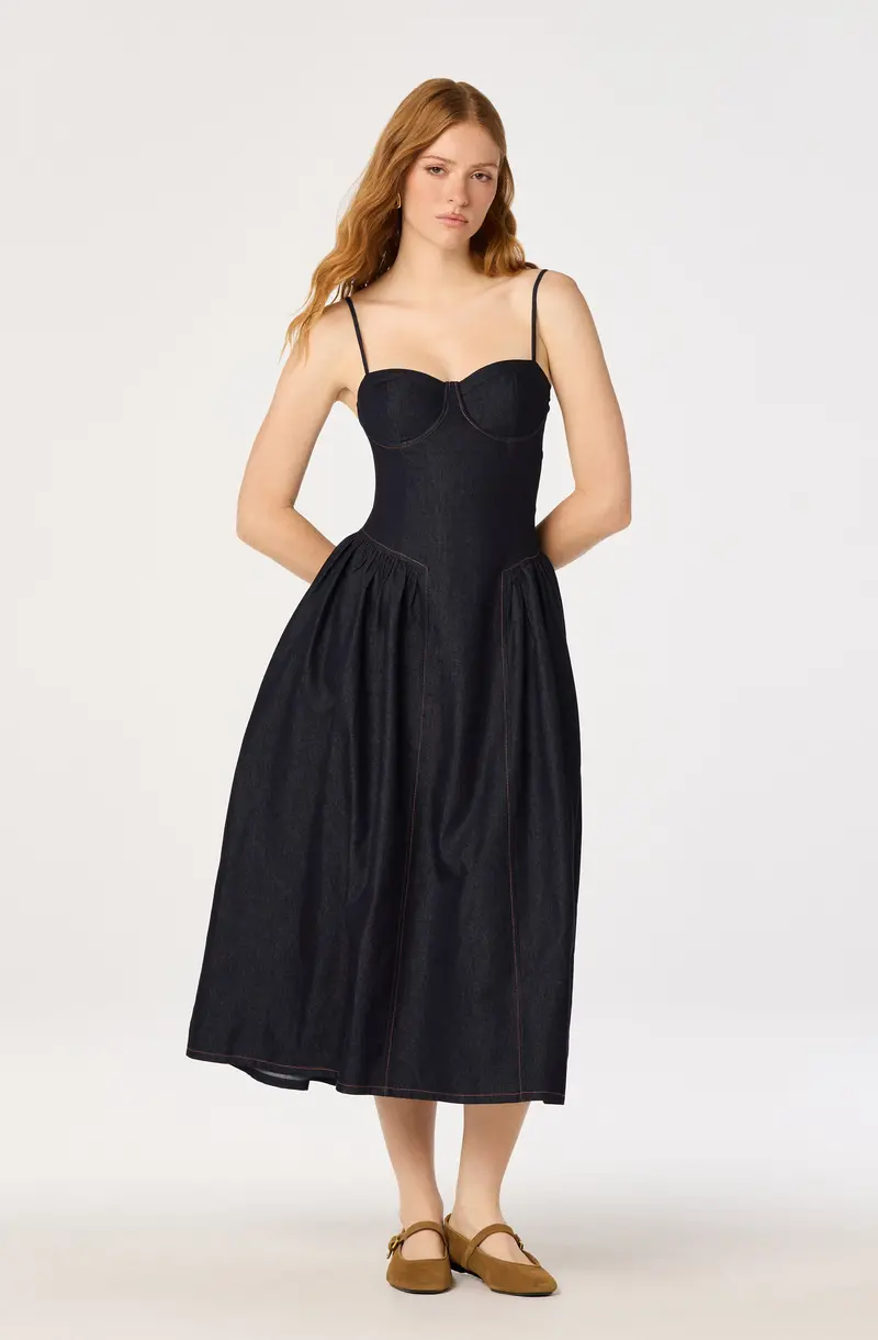 Margaux Denim Bustier Cutout Midi Dress