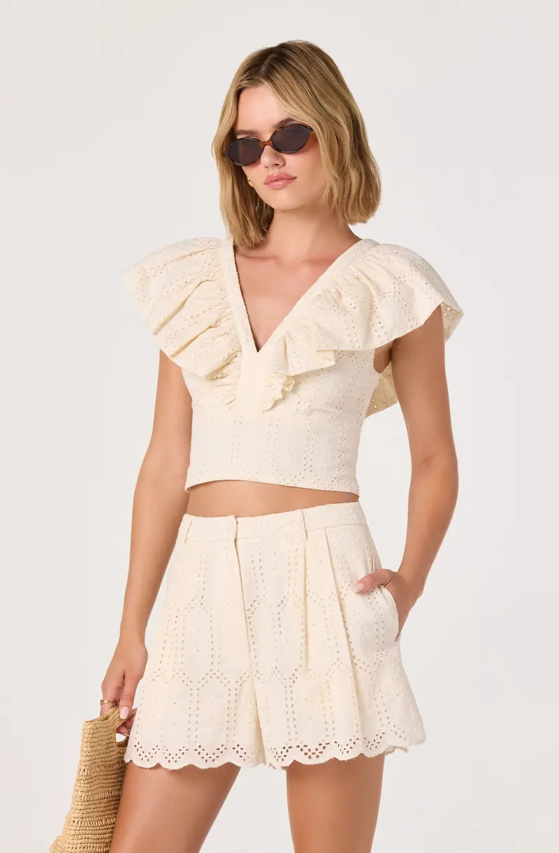 Margo Eyelet-Patterned Pleated Shorts