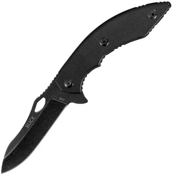 Maverik Folding Knife with Black G10 Handle and Black Stonewash Plain Blade