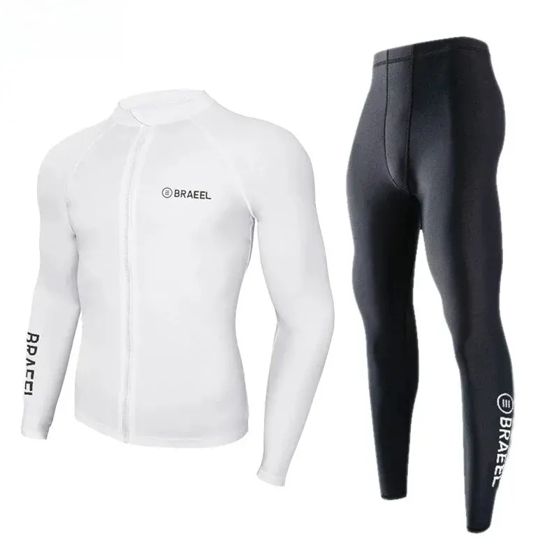 Men’s Quick-Dry Long-Sleeve Swim Suit – UV-Protective Snorkel & Windsurfing Rash Guard Shorts Set