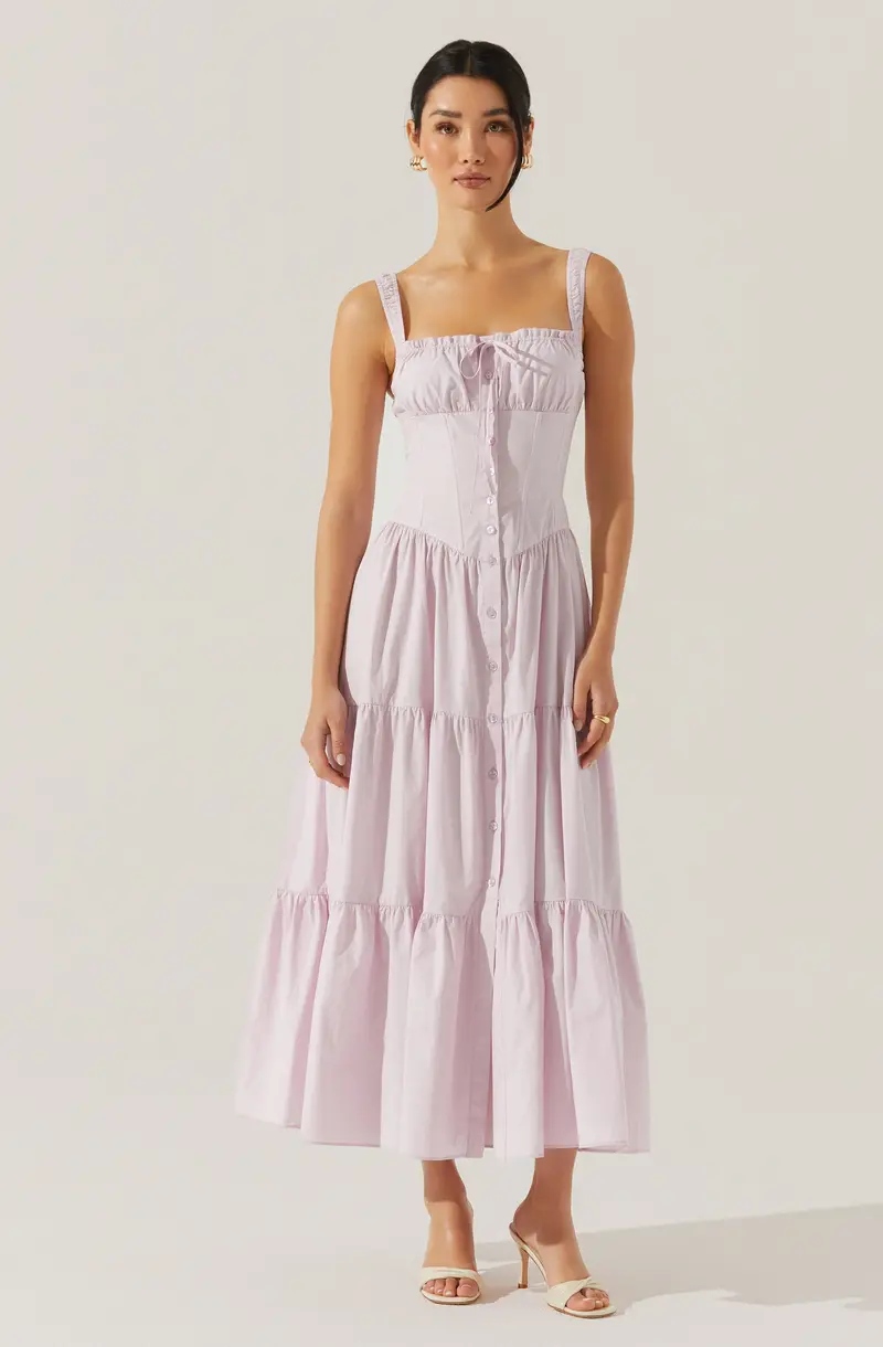 Milkmaid-Inspired Tiered Maxi Dress with Vintage Charm