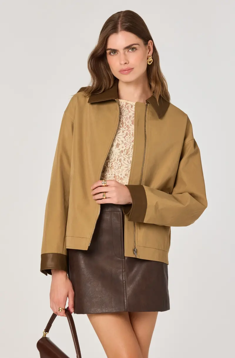 Mixed-Media Barn Jacket with Contrast Details