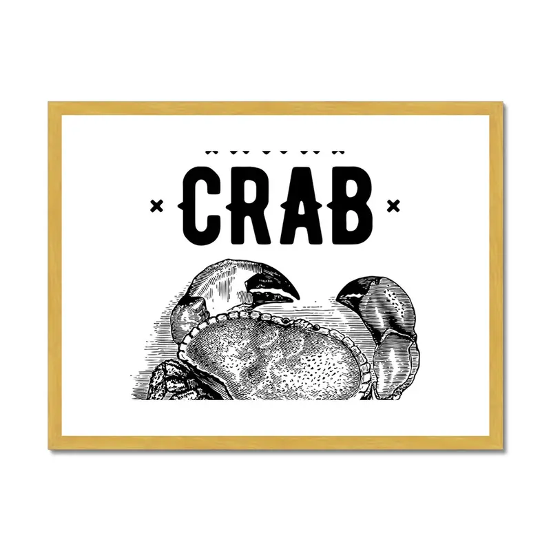 Mounted & Antique-Framed Crab Wall Art – AQUA B&W Series