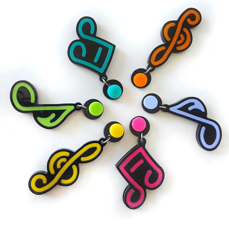 Neon-Effect Musical Notes Earrings – 1980s Style