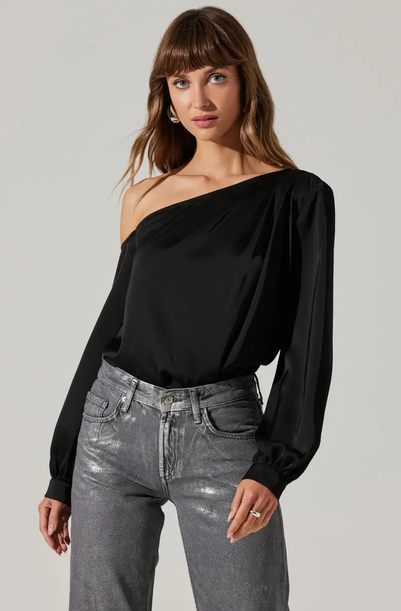 Nieves One-Shoulder Satin Blouse