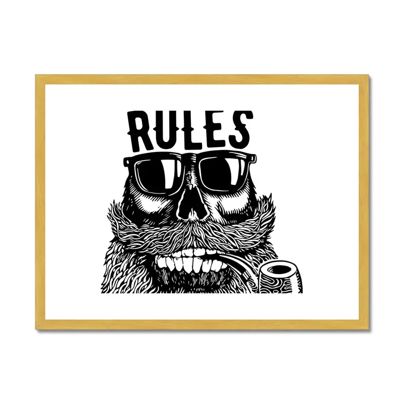 ‘No Rules’ Mounted & Antique-Framed Art Print – AQUA B&W 04