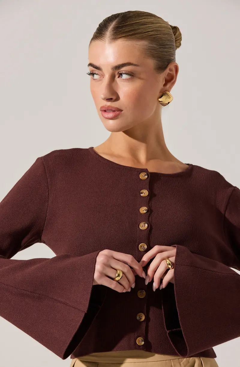 Nylah Bell-Sleeve Open-Front Cardigan