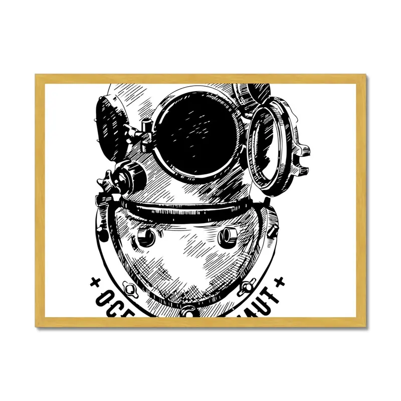Ocean Astronaut Antique-Framed Print – AQUA B&W Series 05