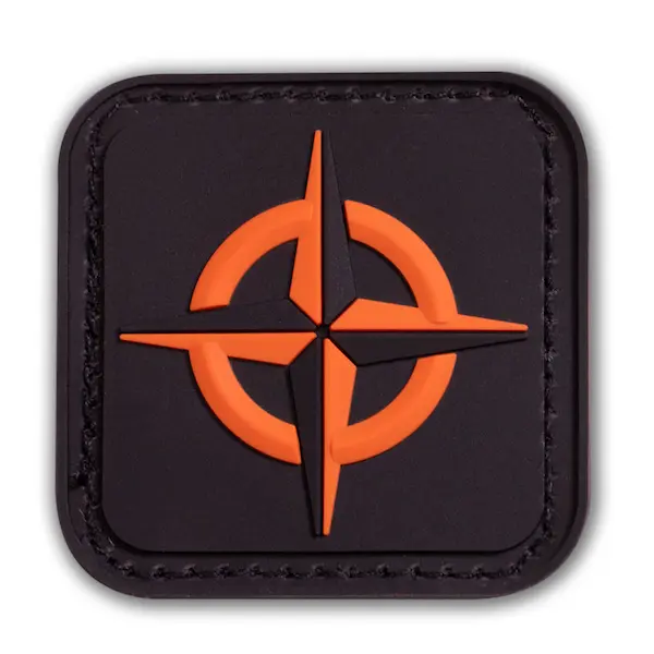 Orange-on-Black Morale Patch: Tactical Survival Compass Design