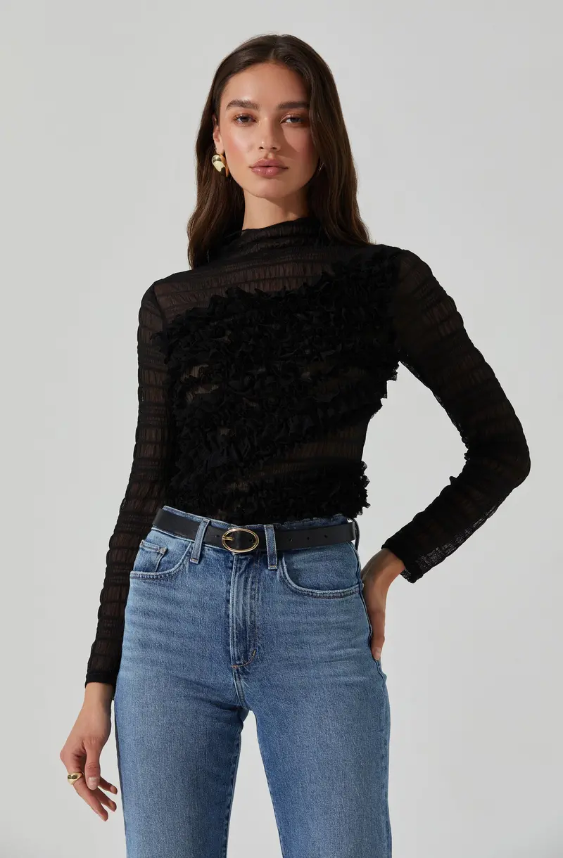 Owena Sheer 3D Ruffle Detail Top