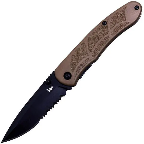 P30 Tactical Knife – Tan Thermoplastic Handle with Black ComboEdge Blade