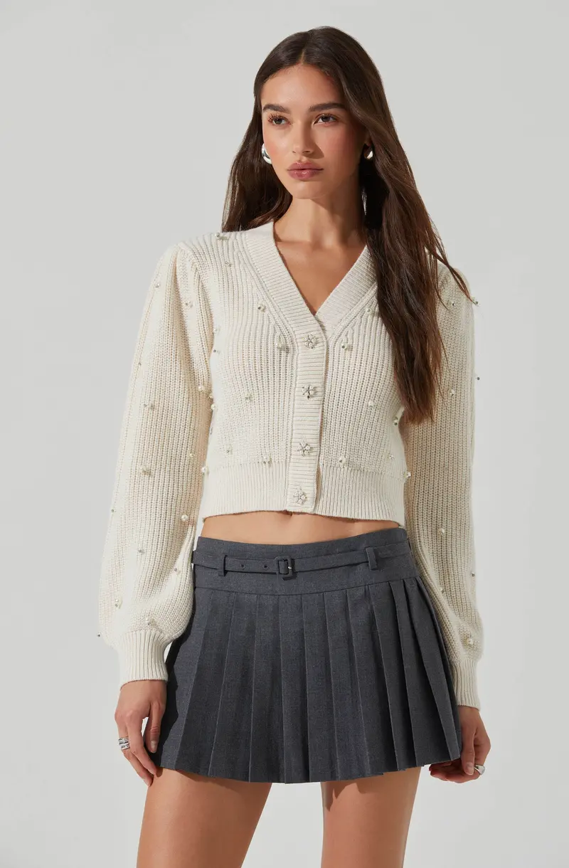 Pearl-Embellished Open-Front Cardigan