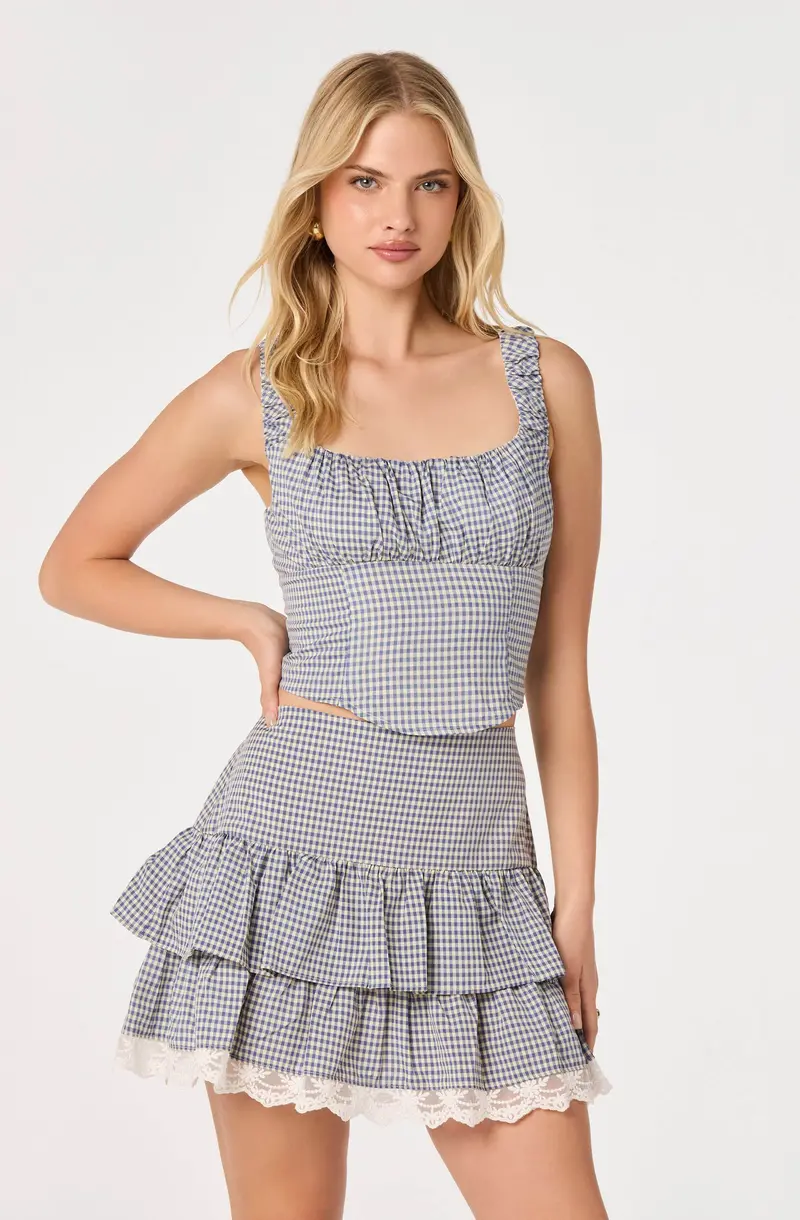 Penny Gingham Bustier Crop Top with Structured Fit