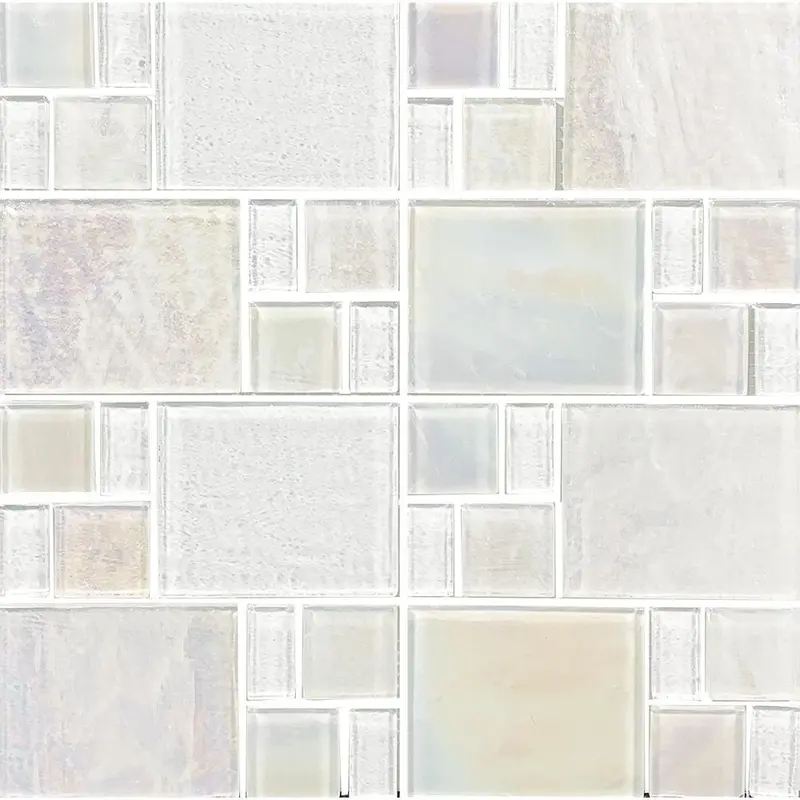 Piazza White Iridescent Mixed-Shape Glass Tile for Subtle Light Play