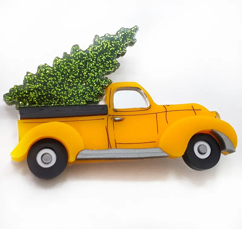 Pickup Truck & Holiday Tree Brooch