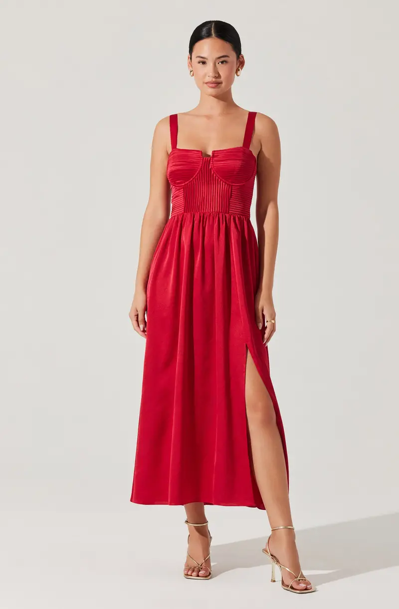 Pleated Bustier-Style Midi Dress