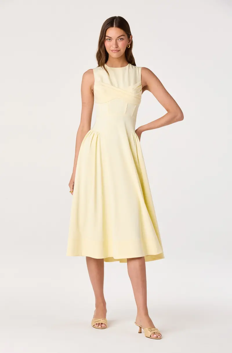 Pleated Twist Corset Midi Dress – Sculpted & Stylish