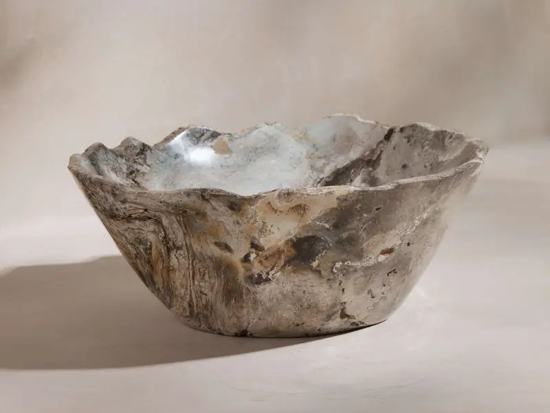 Polished Jasper Stone Serving Bowl – Natural Geode Style