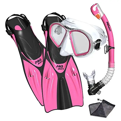 Promate Spectrum Snorkel Set: Mask, Snorkel & Fins – Pink, Small/Medium