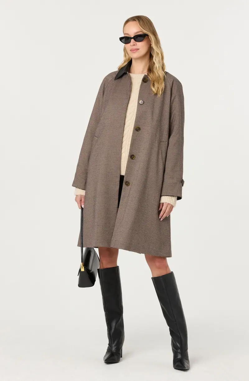 Raiden Contrast-Plaid Trench Coat – Modern Fit