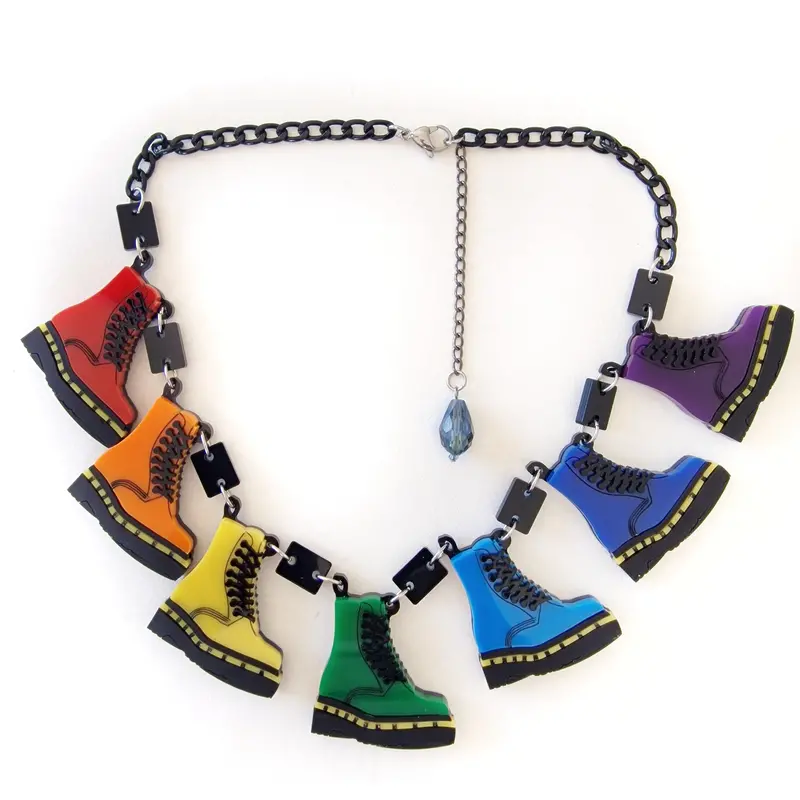 Rainbow Punk Boot Pendant Necklace
