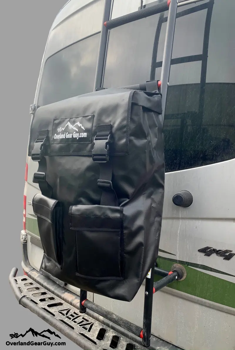 Rear Vehicle Ladder-Mounted Trash and Storage Bag