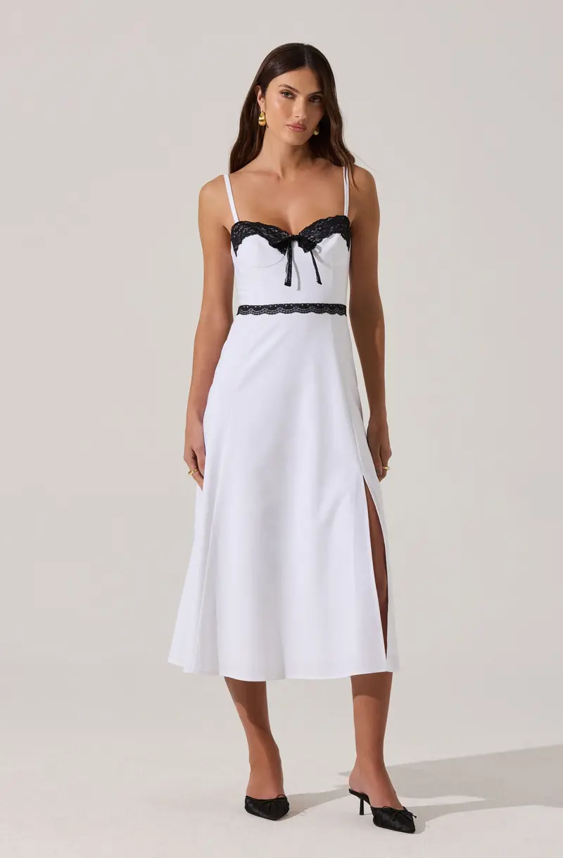Refined Lace-Adorned Bustier Midi Dress