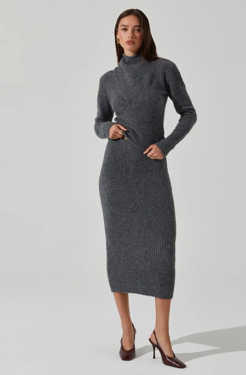 Ribbed Knit Sweater Midi Skirt