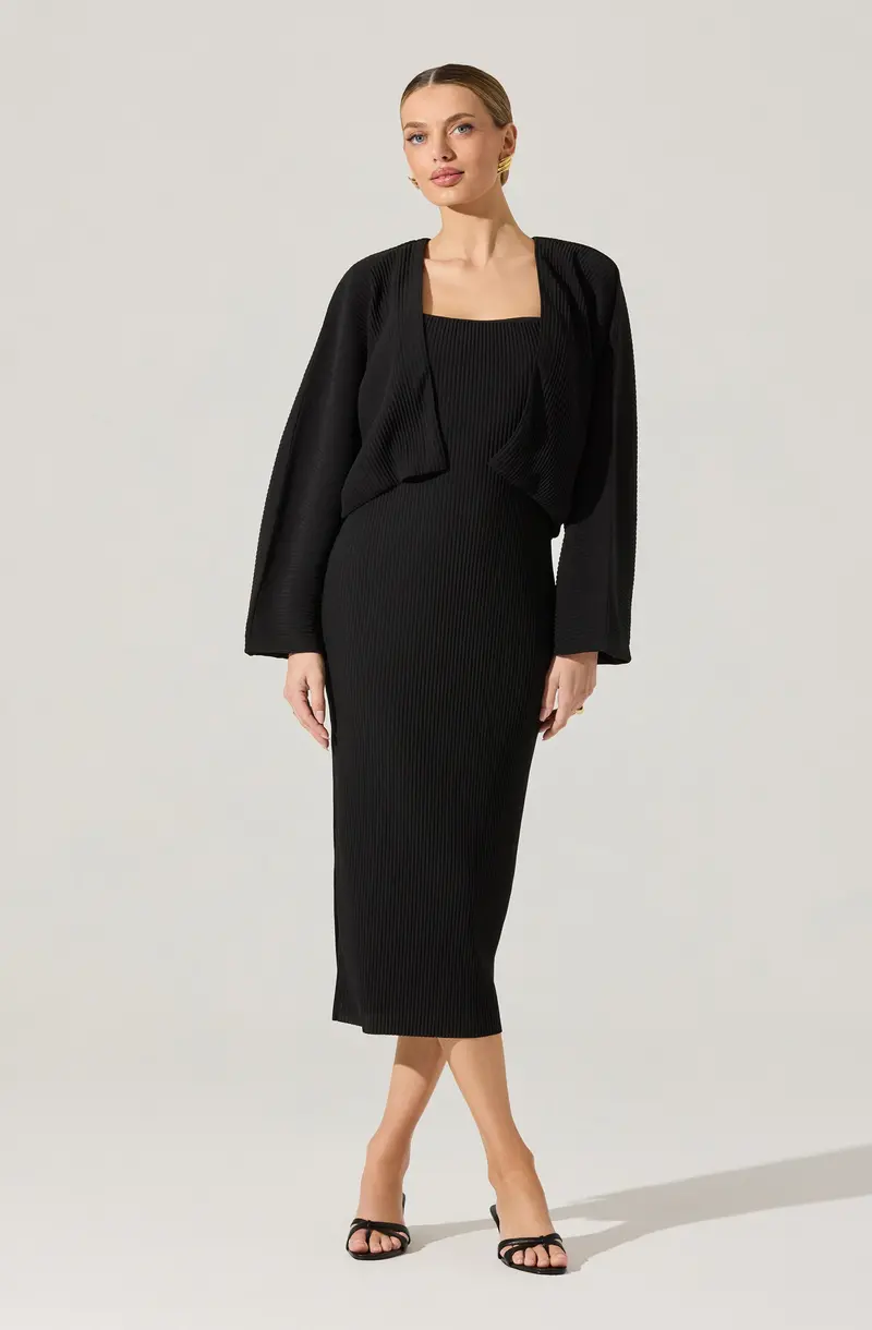 Ribbed Midi Dress and Matching Shrug Set