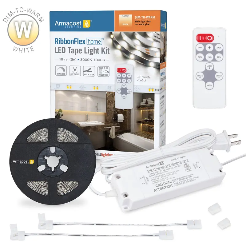 RibbonFlex Home Dim-to-Warm White LED Strip Kit – 24V Adaptive CCT