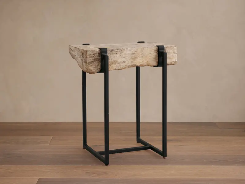 Saddle Leather Martini Side Table with Organic Shape