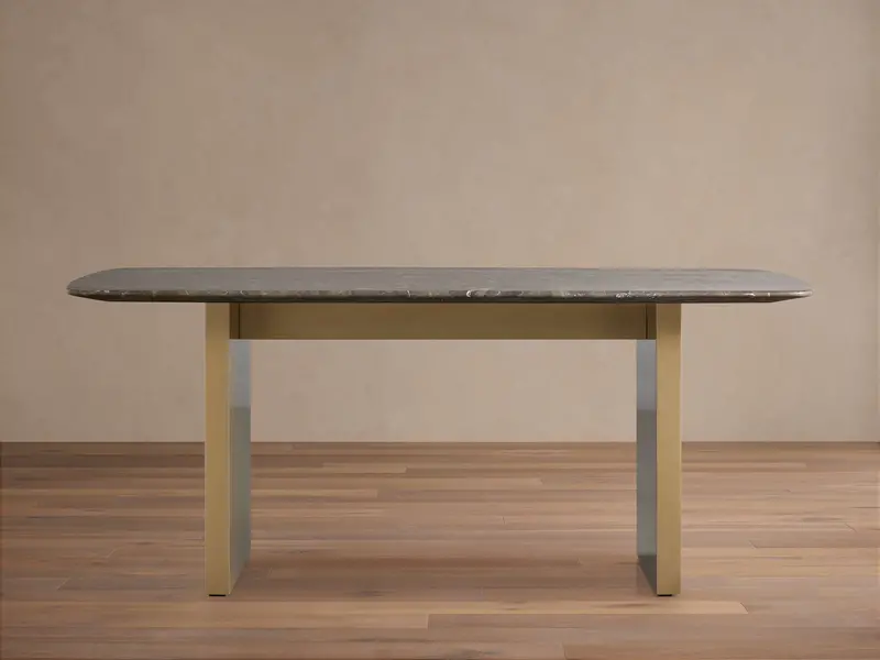 Saint Germain 84″ Stone Dining Table – Antique Brass Clement Base