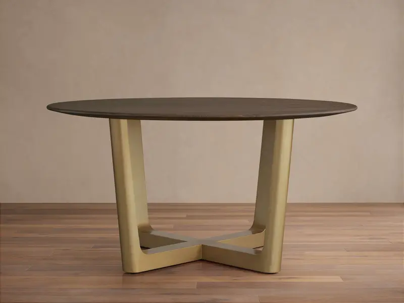 Saint Germain Round Wood Dining Table – Rennes Antique Brass Base