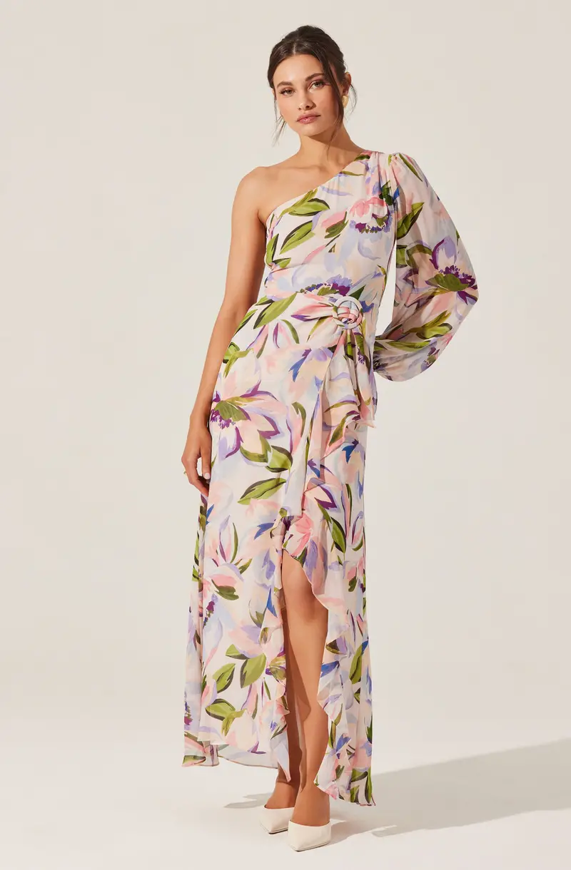 Sandersonia One-Shoulder Floral Midi Dress