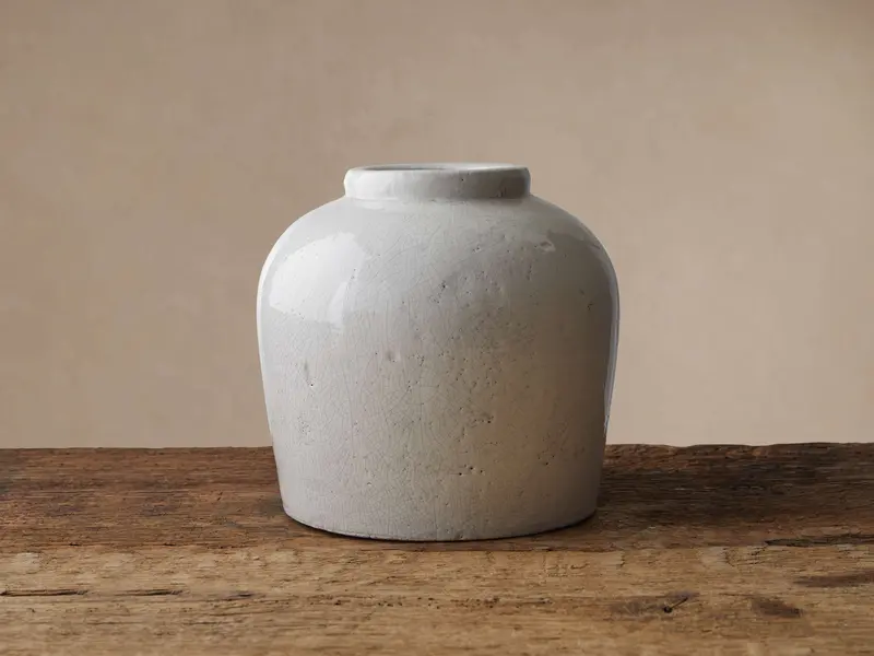 Santorini Ceramic Low Vase – Matte White Finish