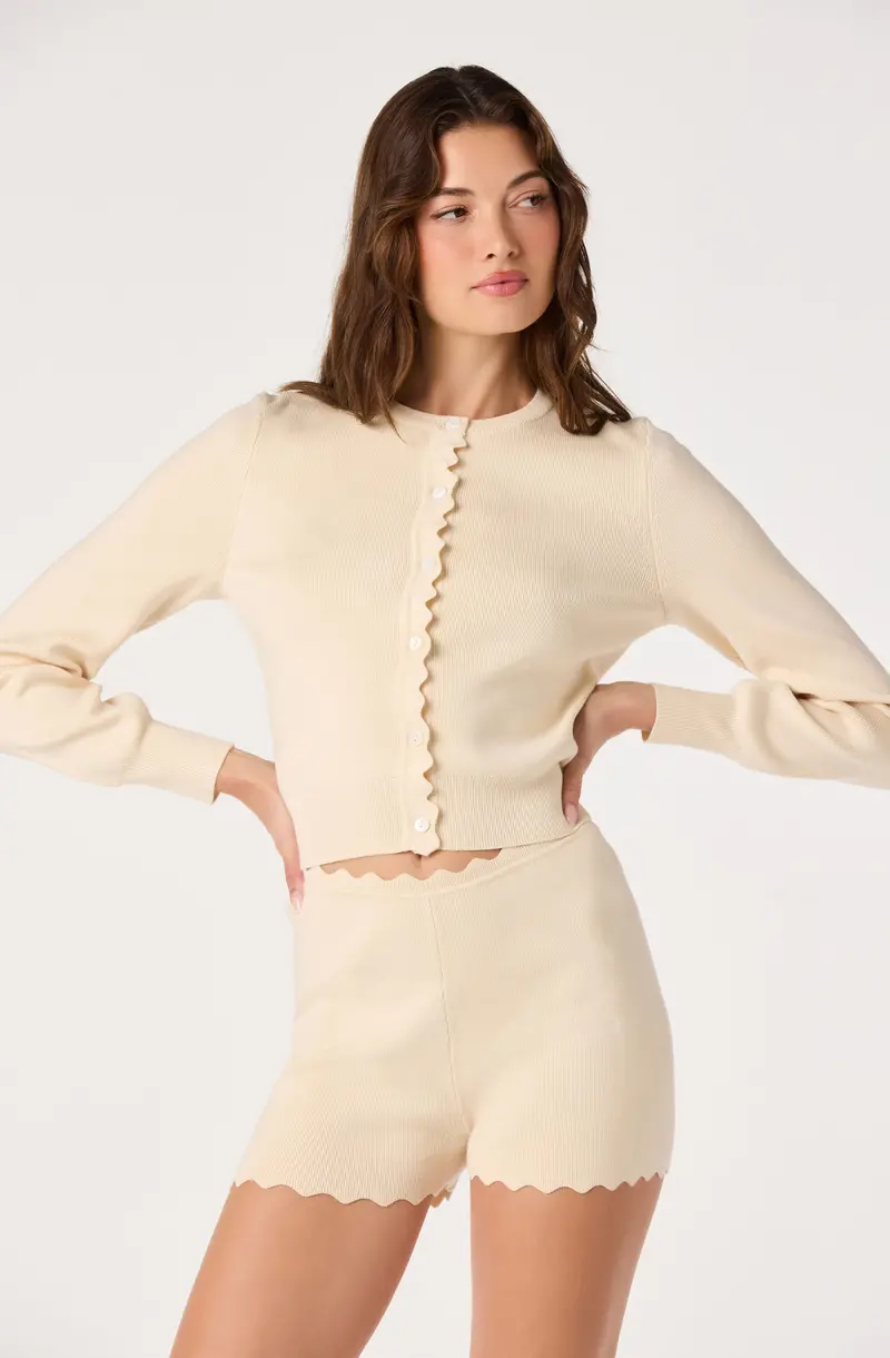 Scalloped-Trim Knit Sweater Shorts
