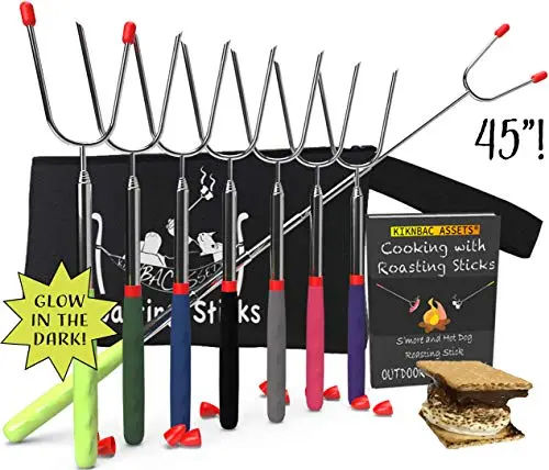 Set of 8 Telescoping S’mores Roasting Sticks: 45-Inch Extendable Stainless Steel Skewers