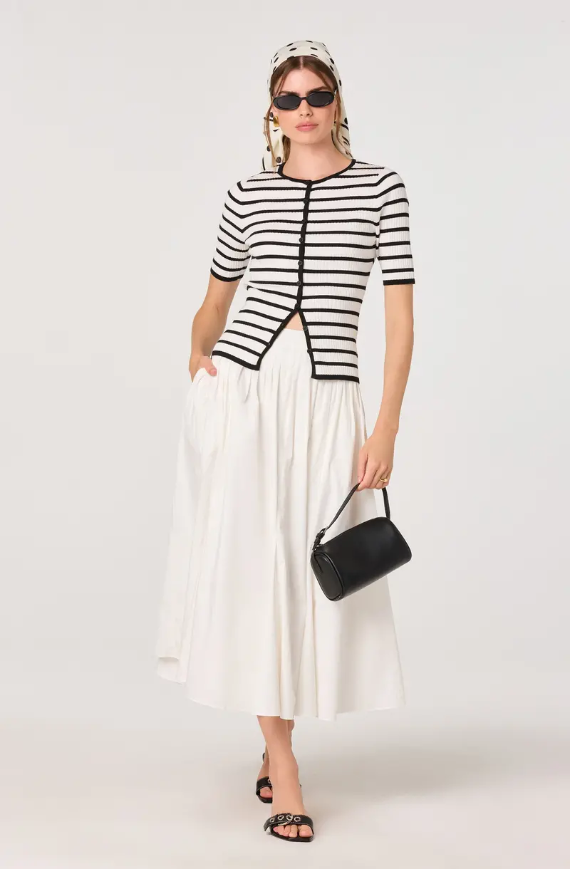 Sidra Cotton Knife-Pleat Godet Midi Skirt