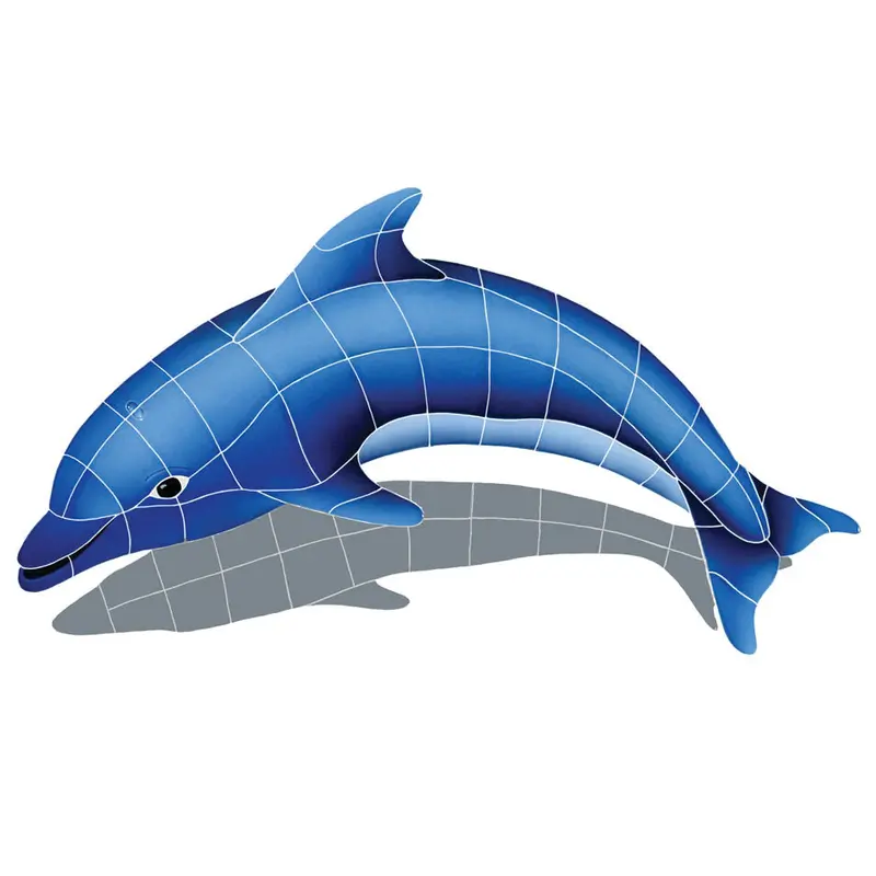 Single Dolphin Facing Left Pool Mosaic – Sleek Horizontal Swim Motif Tile