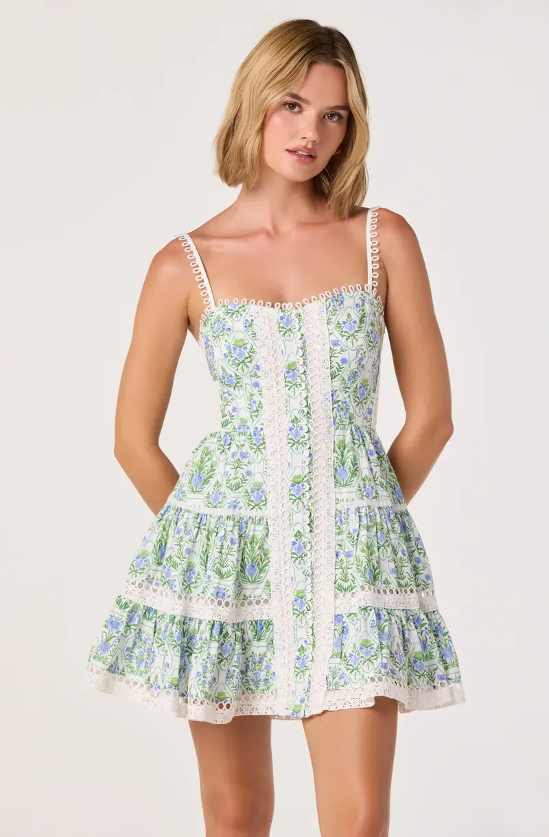 Skye Floral Lace Mini Dress with Feminine Detailing