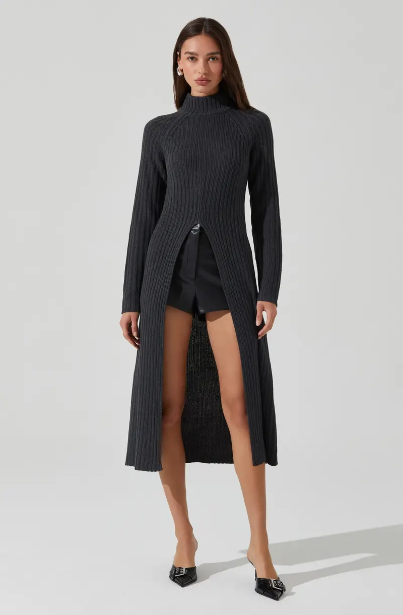 Slit-Hem Mock Neck Knit Sweater