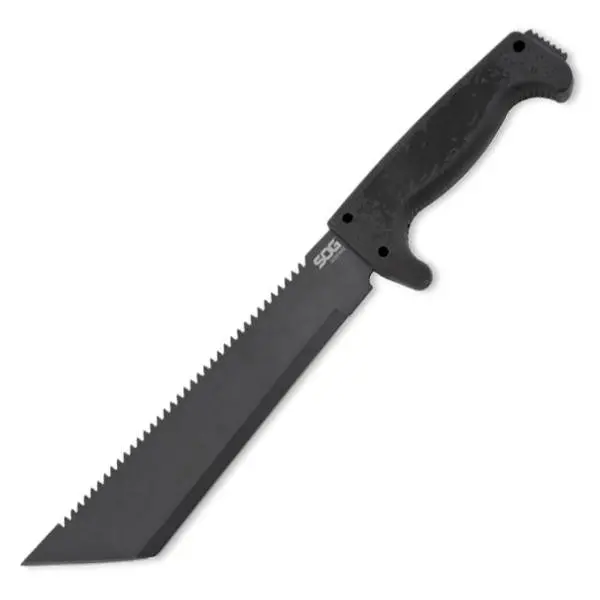 SOGfari Machete – 10-Inch Tanto-Saw Blade, Black Kraton Handle