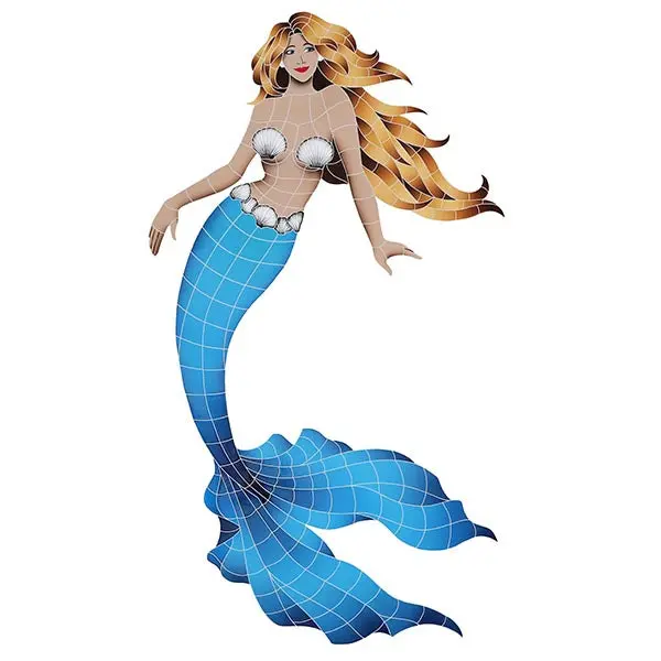 Standalone Mermaid Pool Mosaic – Elegant Solo Nautical Figure Tile