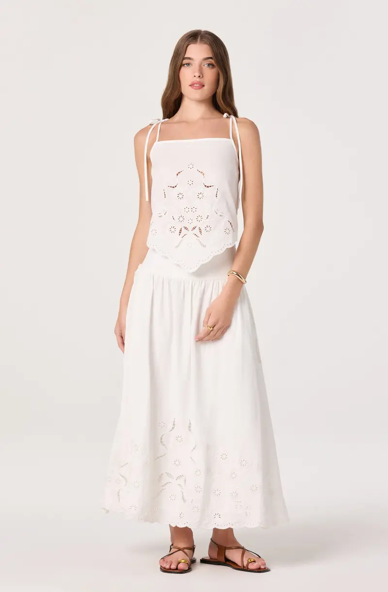Stevie Embroidered Midi Skirt with Artisanal Detailing