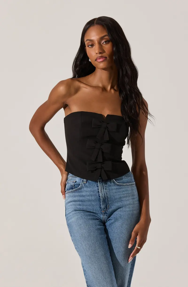 Strapless Bow-Embellished Bustier Top