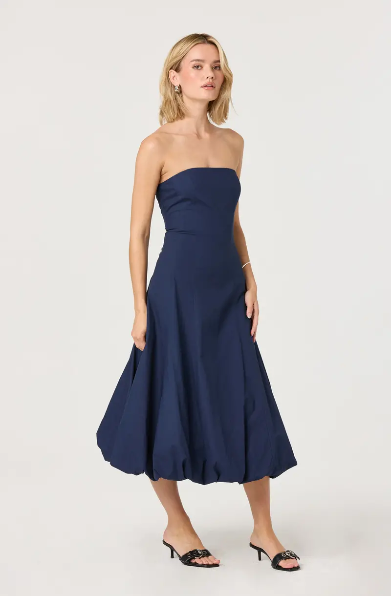 Strapless Bubble Dress with Lace-Up Detail