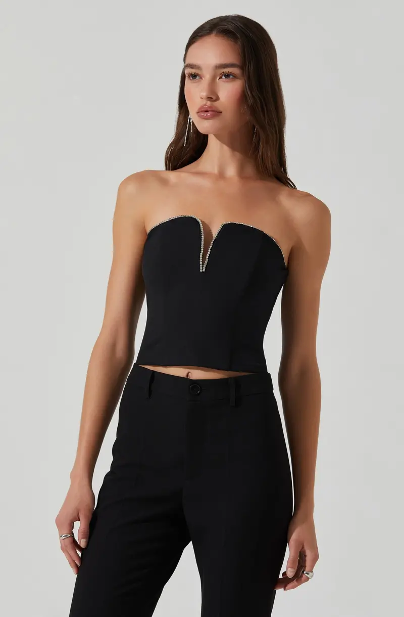 Strapless Top with Rhinestone Trim