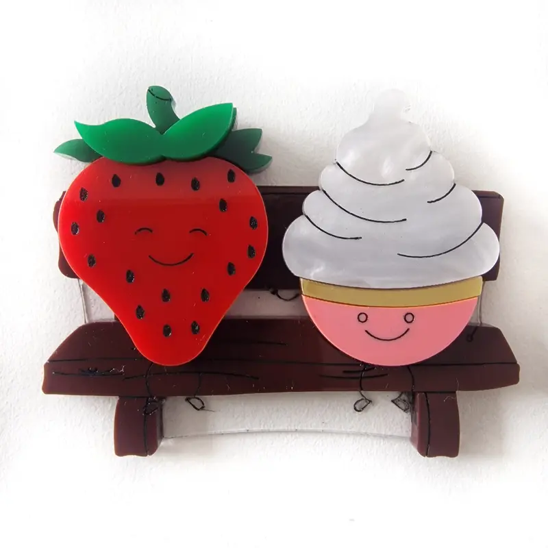 Strawberry and Cream Brooch – Whimsical Duo Accent