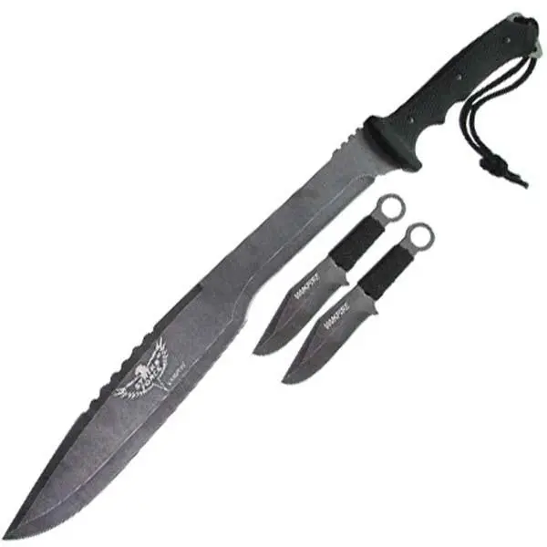 Strike Force Vampire Knife with Stonewash Plain Blade and ABS Handle